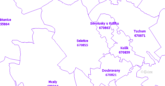 Katastrální mapa Seletice - přehledová mapa katastrálního území