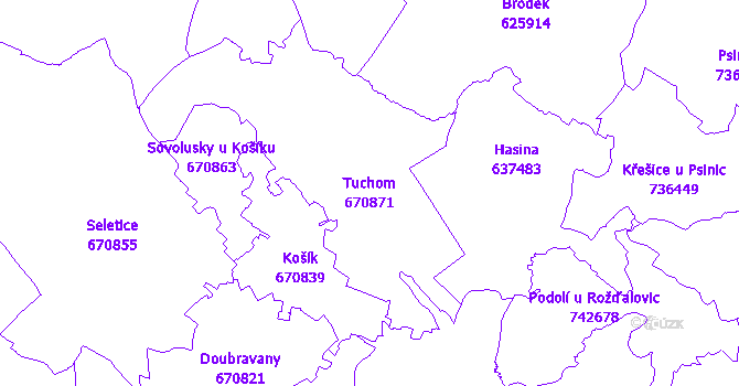 Katastrální mapa Tuchom - přehledová mapa katastrálního území