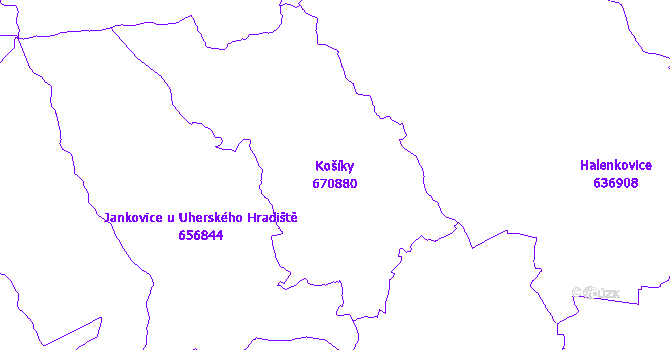 Katastrální mapa Košíky - přehledová mapa katastrálního území
