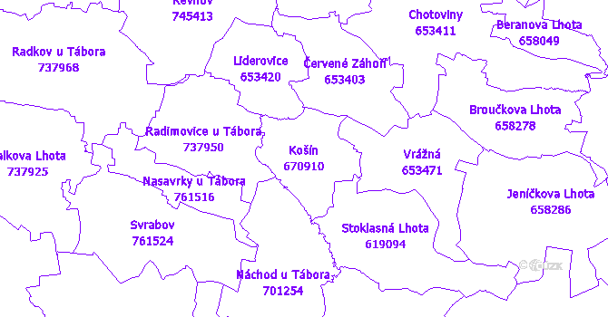 Katastrální mapa Košín - přehledová mapa katastrálního území