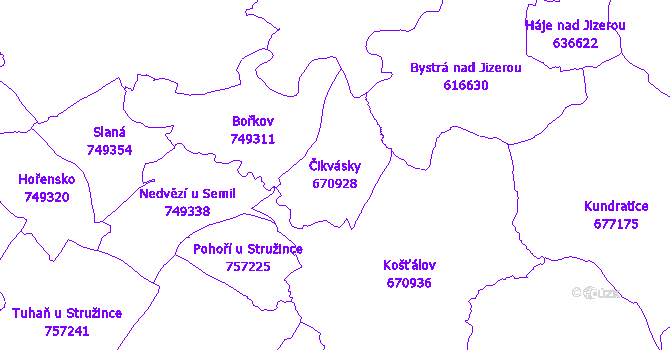Katastrální mapa Čikvásky - přehledová mapa katastrálního území