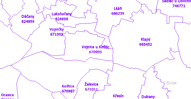 Katastrální mapa Vojnice u Koštic - přehledová mapa katastrálního území