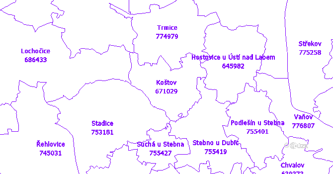 Katastrální mapa Koštov