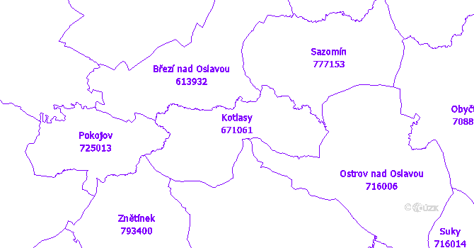Katastrální mapa Kotlasy - přehledová mapa katastrálního území