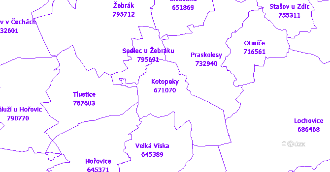 Katastrální mapa Kotopeky - přehledová mapa katastrálního území