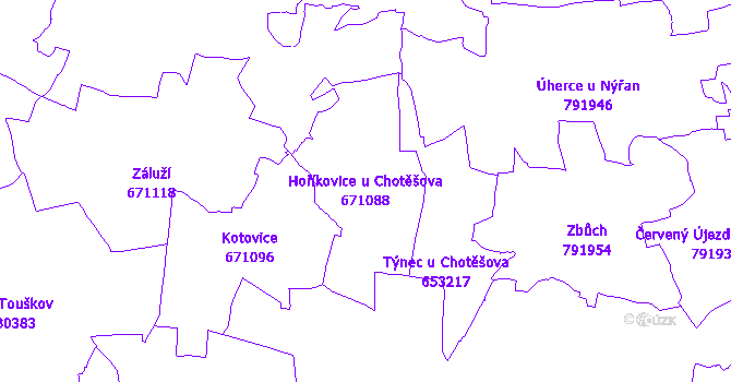 Katastrální mapa Hoříkovice u Chotěšova - přehledová mapa katastrálního území
