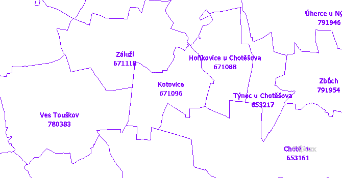 Katastrální mapa Kotovice - přehledová mapa katastrálního území