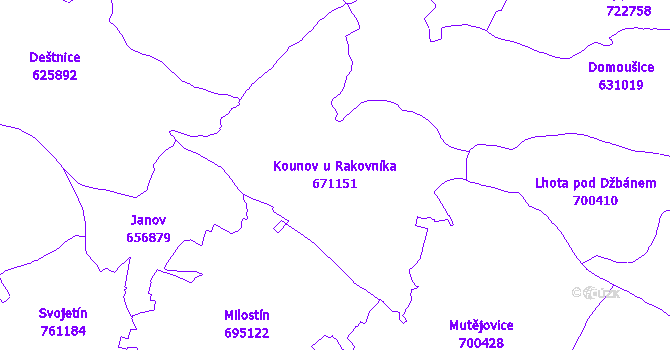 Katastrální mapa Kounov u Rakovníka - přehledová mapa katastrálního území