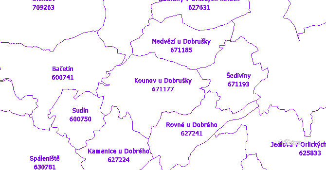 Katastrální mapa Kounov u Dobrušky - přehledová mapa katastrálního území