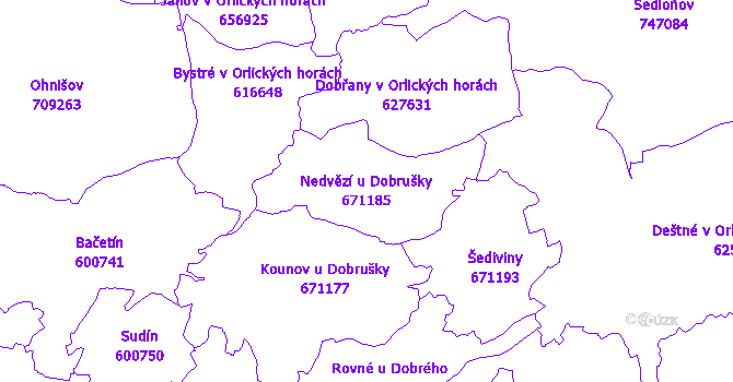 Katastrální mapa Nedvězí u Dobrušky - přehledová mapa katastrálního území