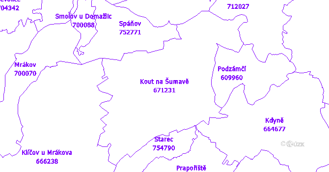 Katastrální mapa Kout na Šumavě - přehledová mapa katastrálního území