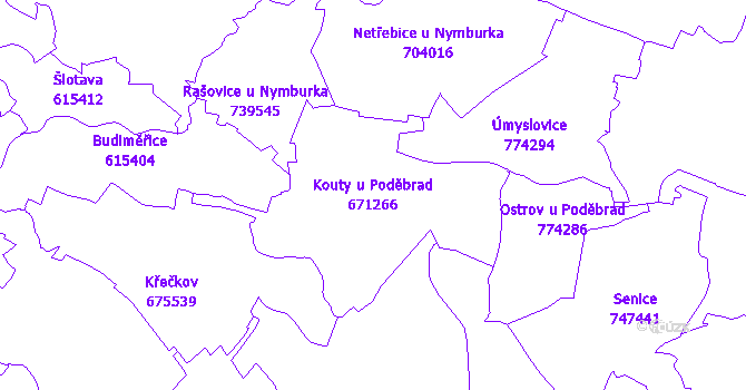 Katastrální mapa Kouty u Poděbrad - přehledová mapa katastrálního území