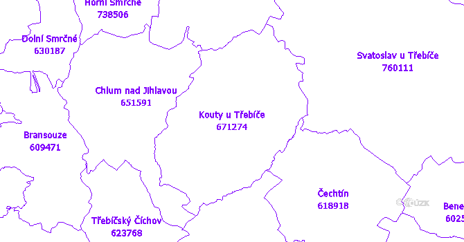 Katastrální mapa Kouty u Třebíče