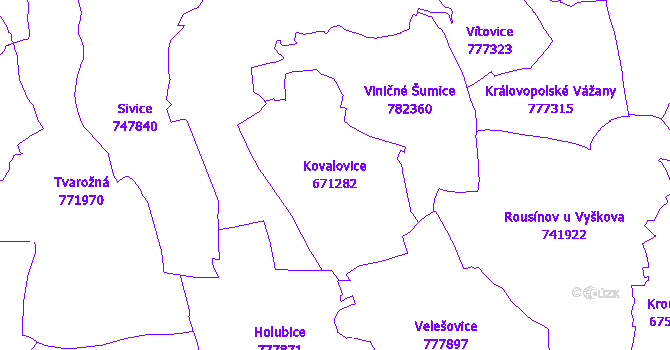 Katastrální mapa Kovalovice - přehledová mapa katastrálního území