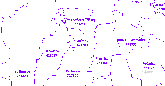 Katastrální mapa Osíčany - přehledová mapa katastrálního území