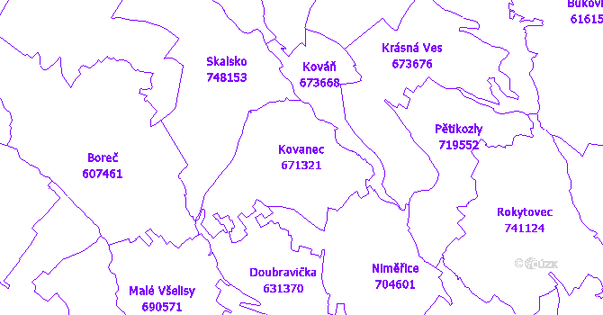 Katastrální mapa Kovanec - přehledová mapa katastrálního území