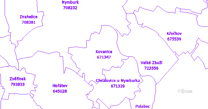 Katastrální mapa Kovanice - přehledová mapa katastrálního území