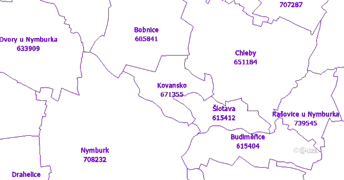 Katastrální mapa Kovansko - přehledová mapa katastrálního území