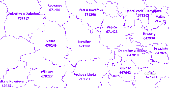 Katastrální mapa Kovářov - přehledová mapa katastrálního území