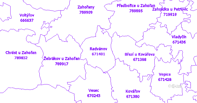 Katastrální mapa Radvánov - přehledová mapa katastrálního území