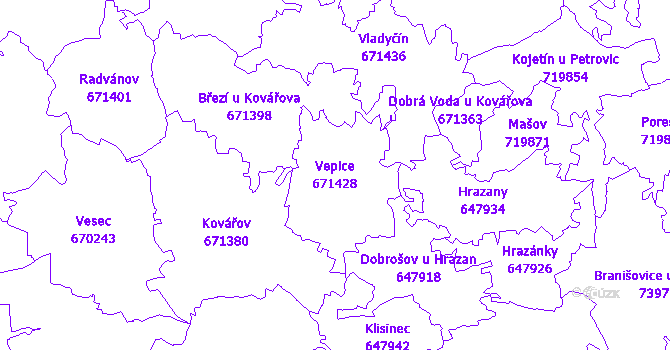 Katastrální mapa Vepice - přehledová mapa katastrálního území