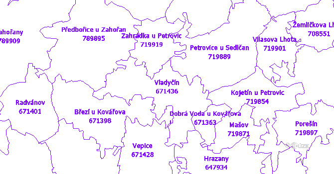 Katastrální mapa Vladyčín - přehledová mapa katastrálního území