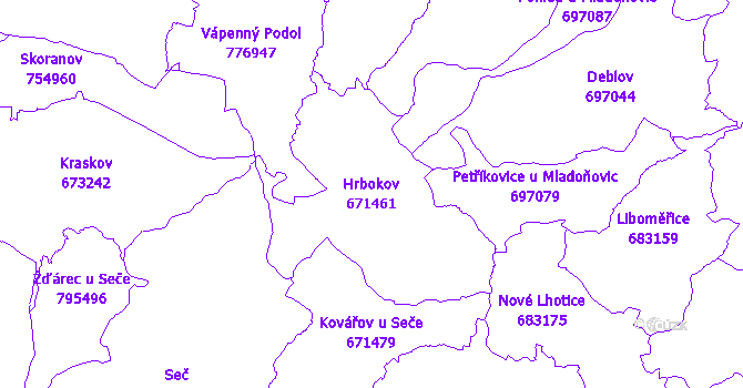 Katastrální mapa Hrbokov - přehledová mapa katastrálního území