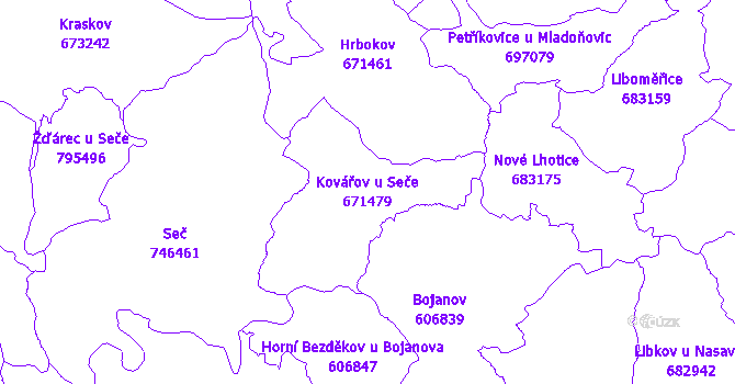 Katastrální mapa Kovářov u Seče - přehledová mapa katastrálního území