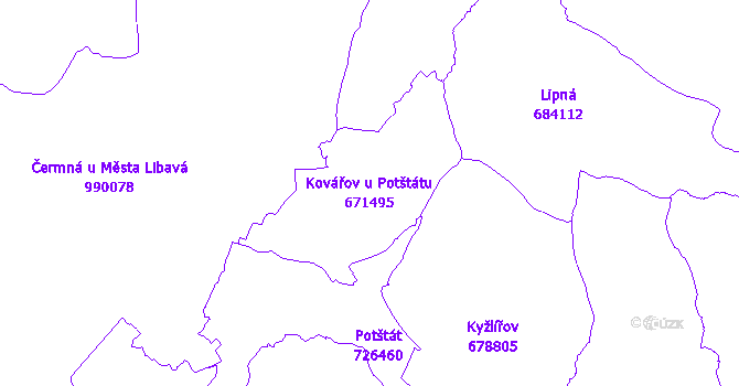 Katastrální mapa Kovářov u Potštátu - přehledová mapa katastrálního území