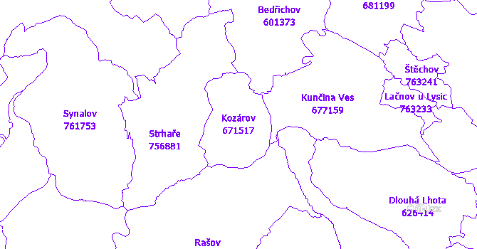Katastrální mapa Kozárov - přehledová mapa katastrálního území