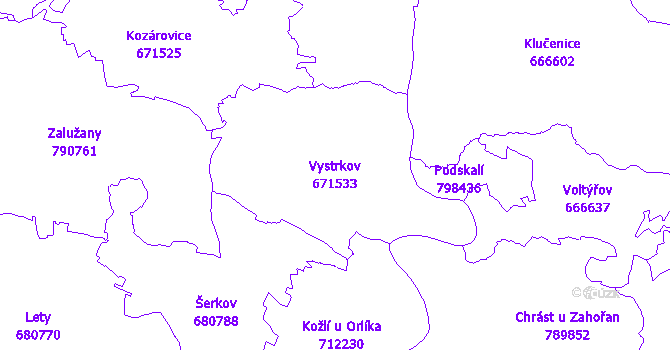 Katastrální mapa Vystrkov - přehledová mapa katastrálního území