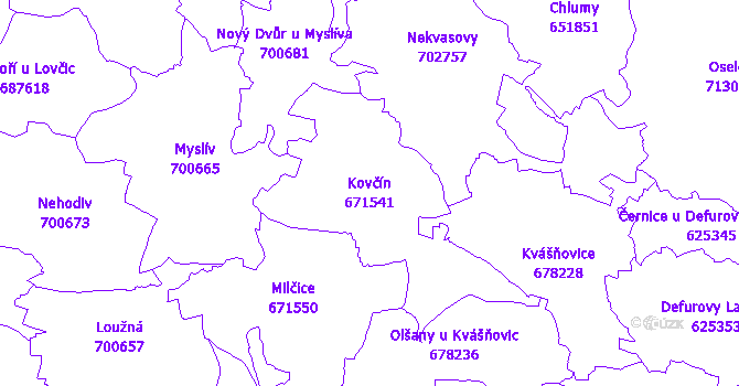 Katastrální mapa Kovčín - přehledová mapa katastrálního území