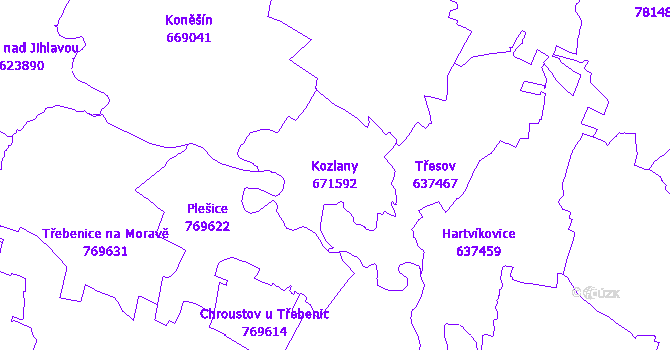 Katastrální mapa Kozlany - přehledová mapa katastrálního území