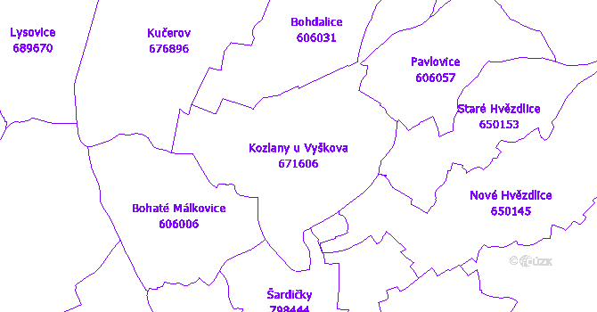 Katastrální mapa Kozlany u Vyškova - přehledová mapa katastrálního území