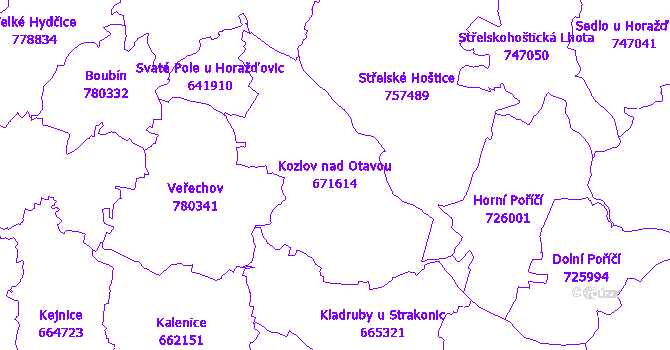 Katastrální mapa Kozlov nad Otavou - přehledová mapa katastrálního území