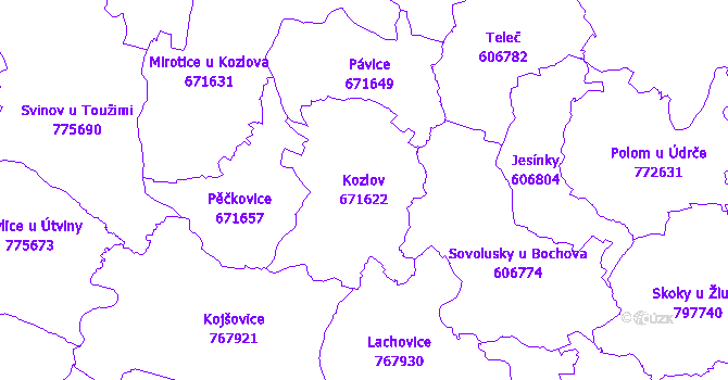 Katastrální mapa Kozlov - přehledová mapa katastrálního území