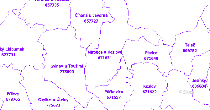 Katastrální mapa Mirotice u Kozlova - přehledová mapa katastrálního území