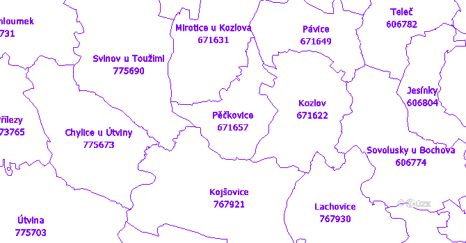 Katastrální mapa Pěčkovice - přehledová mapa katastrálního území