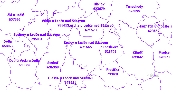 Katastrální mapa Kozlov u Ledče nad Sázavou