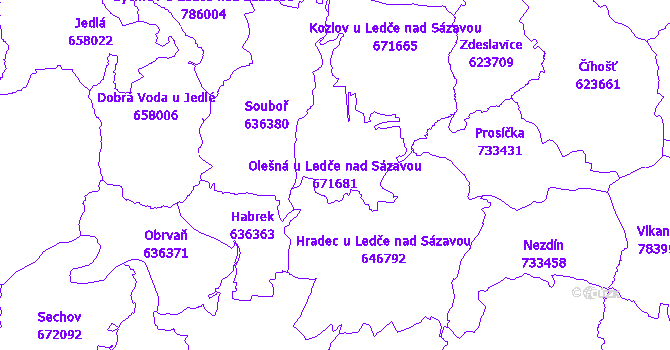 Katastrální mapa Olešná u Ledče nad Sázavou - přehledová mapa katastrálního území