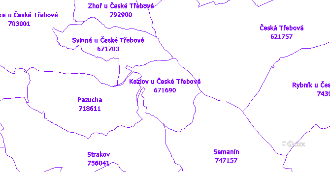 Katastrální mapa Kozlov u České Třebové - přehledová mapa katastrálního území