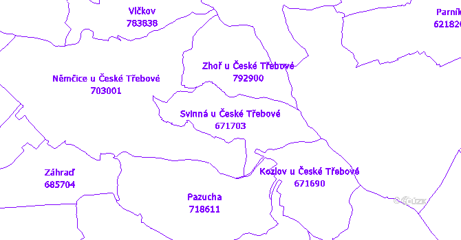 Katastrální mapa Svinná u České Třebové - přehledová mapa katastrálního území