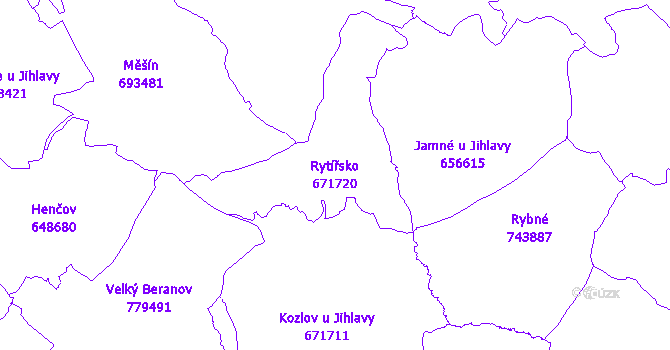 Katastrální mapa Rytířsko - přehledová mapa katastrálního území