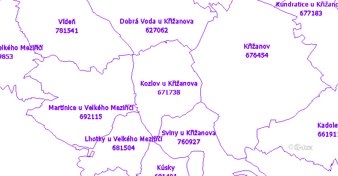 Katastrální mapa Kozlov u Křižanova - přehledová mapa katastrálního území