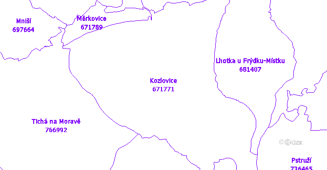 Katastrální mapa Kozlovice - přehledová mapa katastrálního území