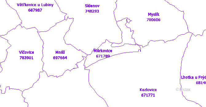 Katastrální mapa Měrkovice - přehledová mapa katastrálního území