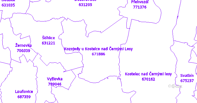 Katastrální mapa Kozojedy u Kostelce nad Černými Lesy - přehledová mapa katastrálního území