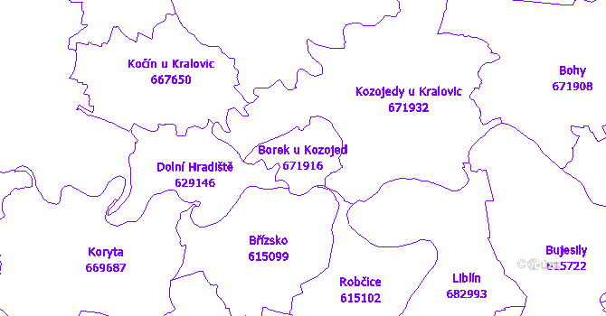 Katastrální mapa Borek u Kozojed - přehledová mapa katastrálního území