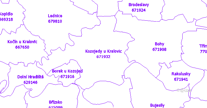Katastrální mapa Kozojedy u Kralovic - přehledová mapa katastrálního území