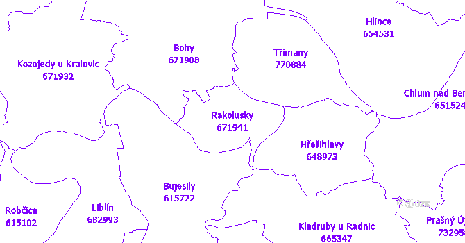 Katastrální mapa Rakolusky - přehledová mapa katastrálního území